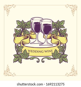 The champagne glasses and wedding wine vector illustration