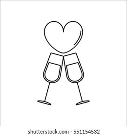 Champagne glasses wine couple love drink symbol sign line icon on background