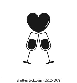 Champagne glasses wine couple love drink symbol sign silhouette icon on background