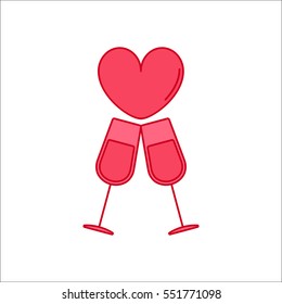 Champagne glasses wine couple love drink symbol sign flat icon on background