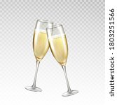 Champagne or golden wine glasses isolated on transparent background. Vector greating Happy New Year alcohol toast wineglass. 3d festive wedding event elements with champagne drink