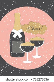 Champagne greeting card design. Vector illustration.