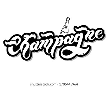 Champaña. Letras dibujadas a mano. Ilustración vectorial. Mejor diseño de restaurante o bar