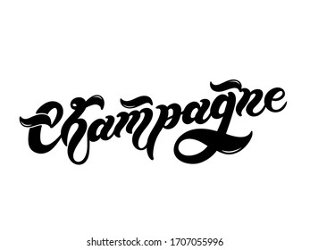 Champaña. Letras dibujadas a mano. Ilustración vectorial. Mejor diseño de restaurante o bar