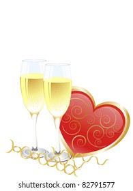 champagne and heart - vector