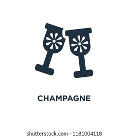 Champagne icon. Black filled vector illustration. Champagne symbol on white background. Can be used in web and mobile.