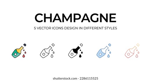Champagne Icon Design in Five style with Editable Stroke. Line, Solid, Flat Line, Duo Tone Color, and Color Gradient Line. Suitable for Web Page, Mobile App, UI, UX and GUI design.
