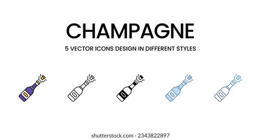 Champagne Icon Design in Five style with Editable Stroke. Line, Solid, Flat Line, Duo Tone Color, and Color Gradient Line. Suitable for Web Page, Mobile App, UI, UX and GUI design.