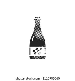 Champagne icon in halftone style. Black and white monochrome vector illustration.