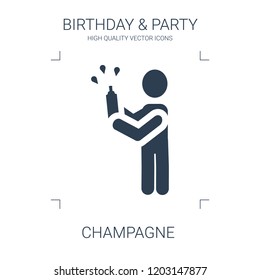 champagne icon. high quality filled champagne icon on white background. from birthday party collection flat trendy 