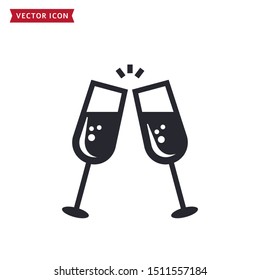 Champagne icon isolated on a white background. Vector symbol for Christmas, New Year, birthday party or other celebration themes. Two clinking glasses with an alcoholic beverage. Toast concept.