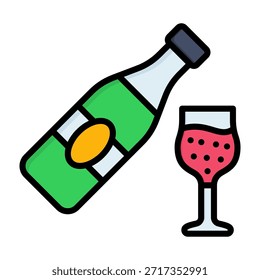 Ilustración vectorial de color de línea de icono de champán