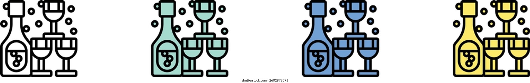 champagne icon. Outline, Green, Blue and Yellow Style Design Isolated On White Background