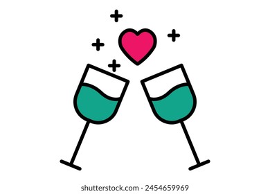 champagne icon. icon related wedding, party. flat line icon style. wedding element illustration