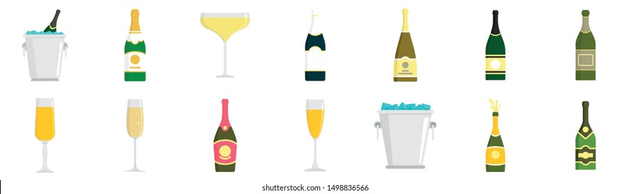 Champagne icon set. Flat set of champagne vector icons for web design