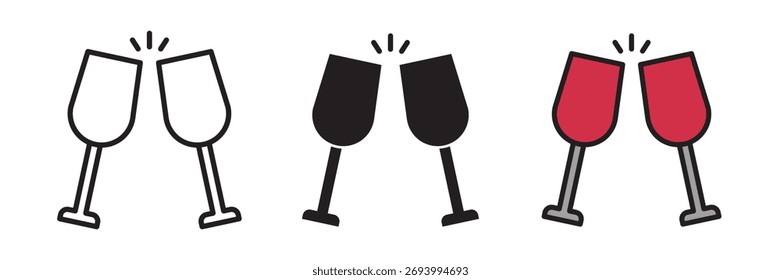 Ícone de champanhe definido na ilustração de vetor plana, criado em estilo de contorno, preenchimento e cor. Ideal para celebração, festa, evento e conceitos de design festivo.