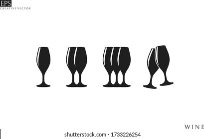 Champagne. Icon set. Isolated wineglasses on white background 