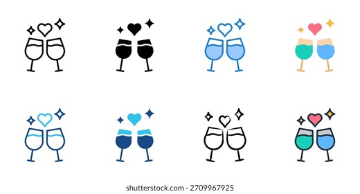 Champagne icon set multiple style vector collection. Editable Stroke 
