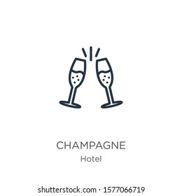 Champagne icon. Thin linear champagne outline icon isolated on white background from hotel collection. Line vector sign, symbol for web and mobile