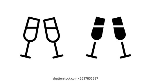 Champagne icon. Two clinking glasses for toast and celebration sign. Festive drink and party moment symbol. Wedding, love, and anniversary pictogram. Elegant occasion illustration.