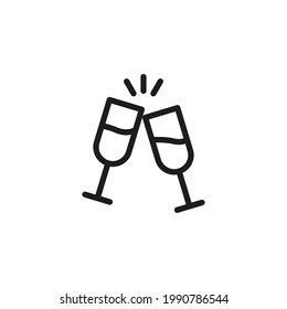 Champagne icon. Two glasses of champagne. A toast. Simple linear vector illustration on a white background.