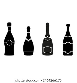 Champagner-Symbol-Vektorgrafik-Set. Alkohol-Illustration Zeichen Kollektion. Weinsymbol. Flaschenlogo.