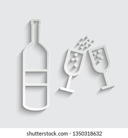champagne icon. wine glass icon vector glass  with shadow on a grey background