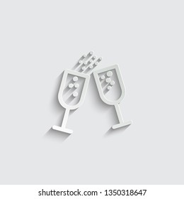 champagne icon. wine glass icon vector  .  glass   with shadow on a grey background