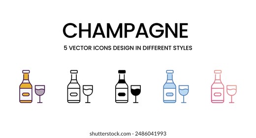 Iconos de champán de Vector de estilo diferente ilustración de stock