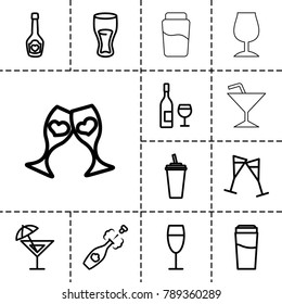 Champagne icons. set of 13 editable outline champagne icons such as drink, clink glasses, wine glass, wine glass and bottle, cocktail