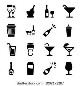 Champagne icons. set of 16 editable filled champagne icons such as drink, cocktail, wine glass and bottle, cocktail
