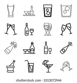Champagne icons. set of 16 editable outline champagne icons such as glasses clink, drink, wine glass, wine glass and bottle, cocktail