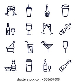 champagne icons set. Set of 16 champagne outline icons such as drink, Cocktail, clink glasses, wine glass, wine glass and bottle