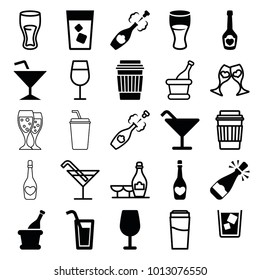 Champagne icons. set of 25 editable filled and outline champagne icons such as cocktail, drink, cocktail, clink glasses