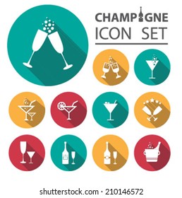 Champagne icons set