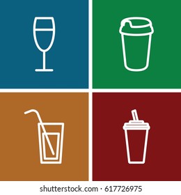 Champagne icons set. set of 4 champagne outline icons such as drink, wine glass