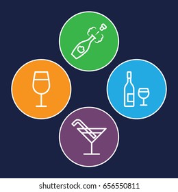 Champagne icons set. set of 4 champagne outline icons such as cocktail, champagne