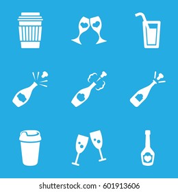champagne icons set. Set of 9 champagne filled icons such as drink, clink glasses, cocktail