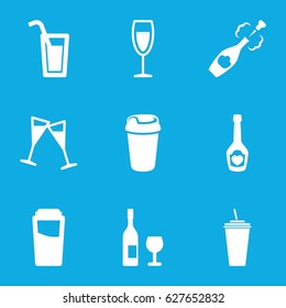 Champagne icons set. set of 9 champagne filled icons such as drink, wine glass, cocktail