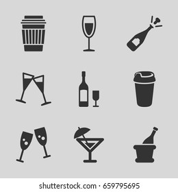 Champagne icons set. set of 9 champagne filled icons such as drink, wine glass, wine glass and bottle, cocktail