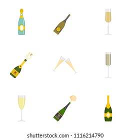 Champagne icons set. Cartoon set of 9 champagne vector icons for web isolated on white background