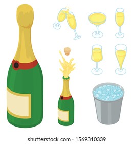 Champagne icons set. Isometric set of champagne vector icons for web design isolated on white background