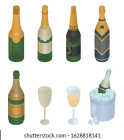 Champagne icons set. Isometric set of champagne vector icons for web design isolated on white background