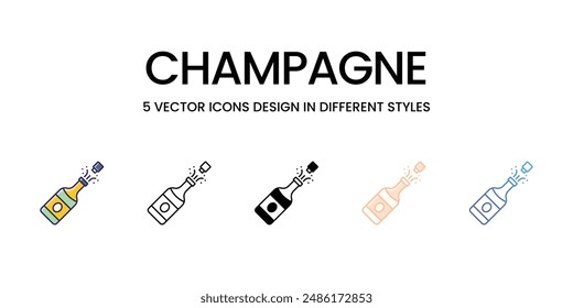 Conjunto de iconos de CHAMPAGNE Ilustración vectorial. Stock de Vector