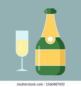 Champagne, ilustración, vector sobre fondo blanco.
