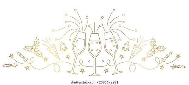 Champagne line art vector illustration. New year elemen design