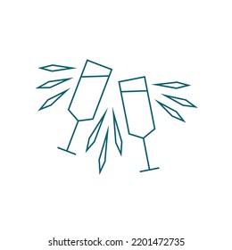 Champagne line icon vector glasses cheers vector