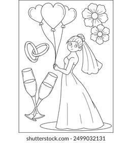 champagne love wedding coloring book page for kids or grown adults creative coloring mindful relaxation activity