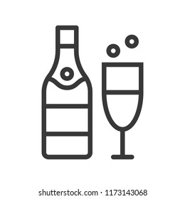 Champagne, Merry Christmas theme set, outline editable stroke pixel perfect icon