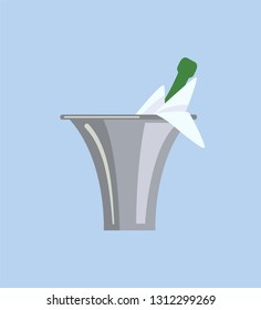Champagne in metallic container filled with ice vector. Glass bottle in restaurant, served frozen beverage refreshment alcohol drink, serve wine product